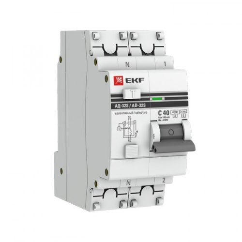 Выключатель автоматический дифференциальный АД-32 (селективный) 1п+N 16A C 300мА тип AC PROxima | код. DA32-16-300S-pro | EKF 